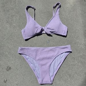 Lively Lilac Textured Tie-Front Bikini Set